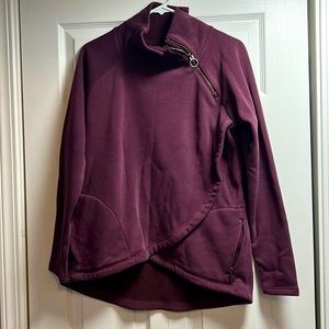 Athleta Cozy Karma Asym Pullover, size small, in spiced cabernet color